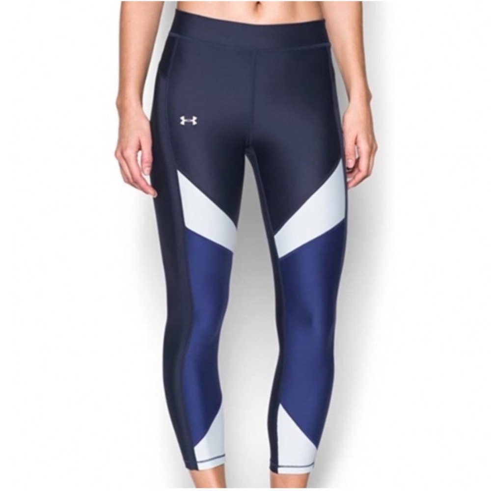 Under Armour Navy Blue Colorblock HeatGear Leggings Size Small Gym Sporty Yoga